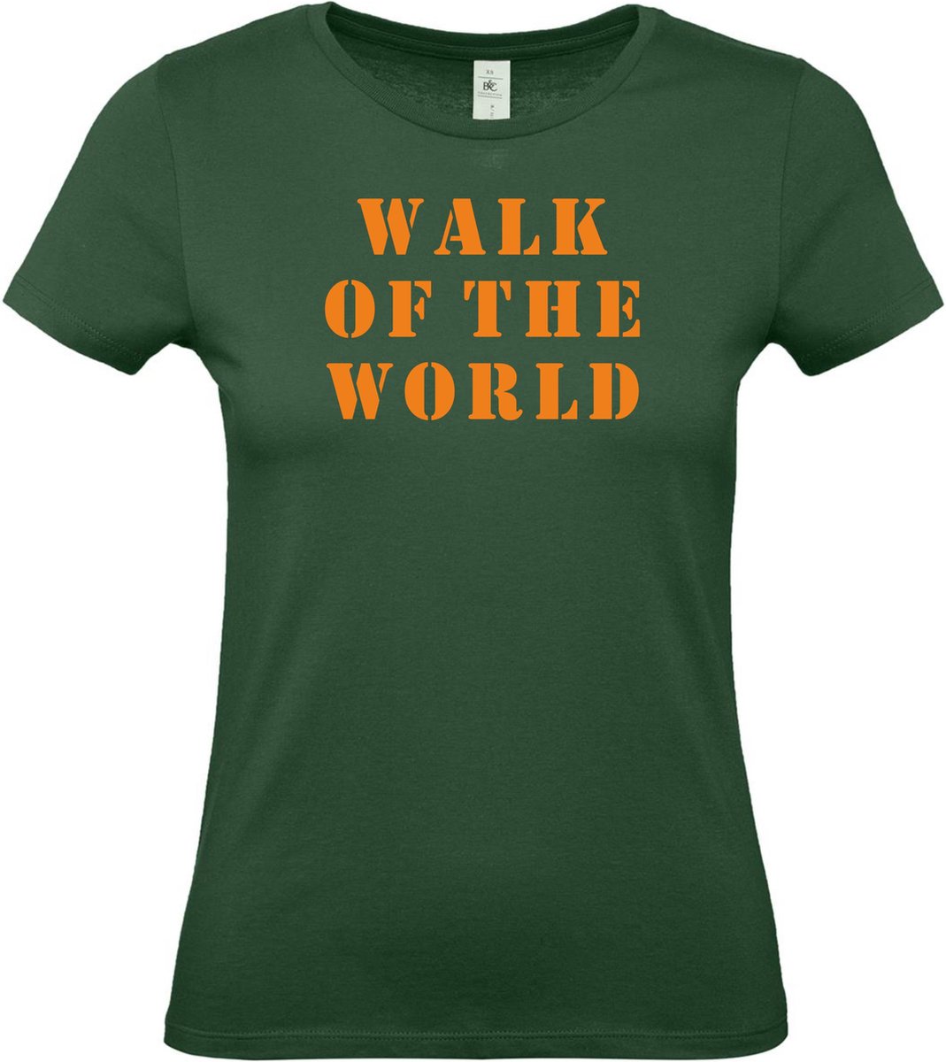 Dames t-shirt Walk of the world |Wandelvierdaagse | vierdaagse Nijmegen | Roze woensdag | Groen | maat L